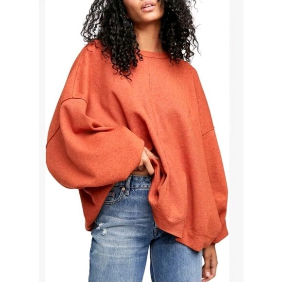 Free People Tops - Free People Oversized Small UPTOWN Pullover Top Sweatshirt Rust Balloon Sleeve